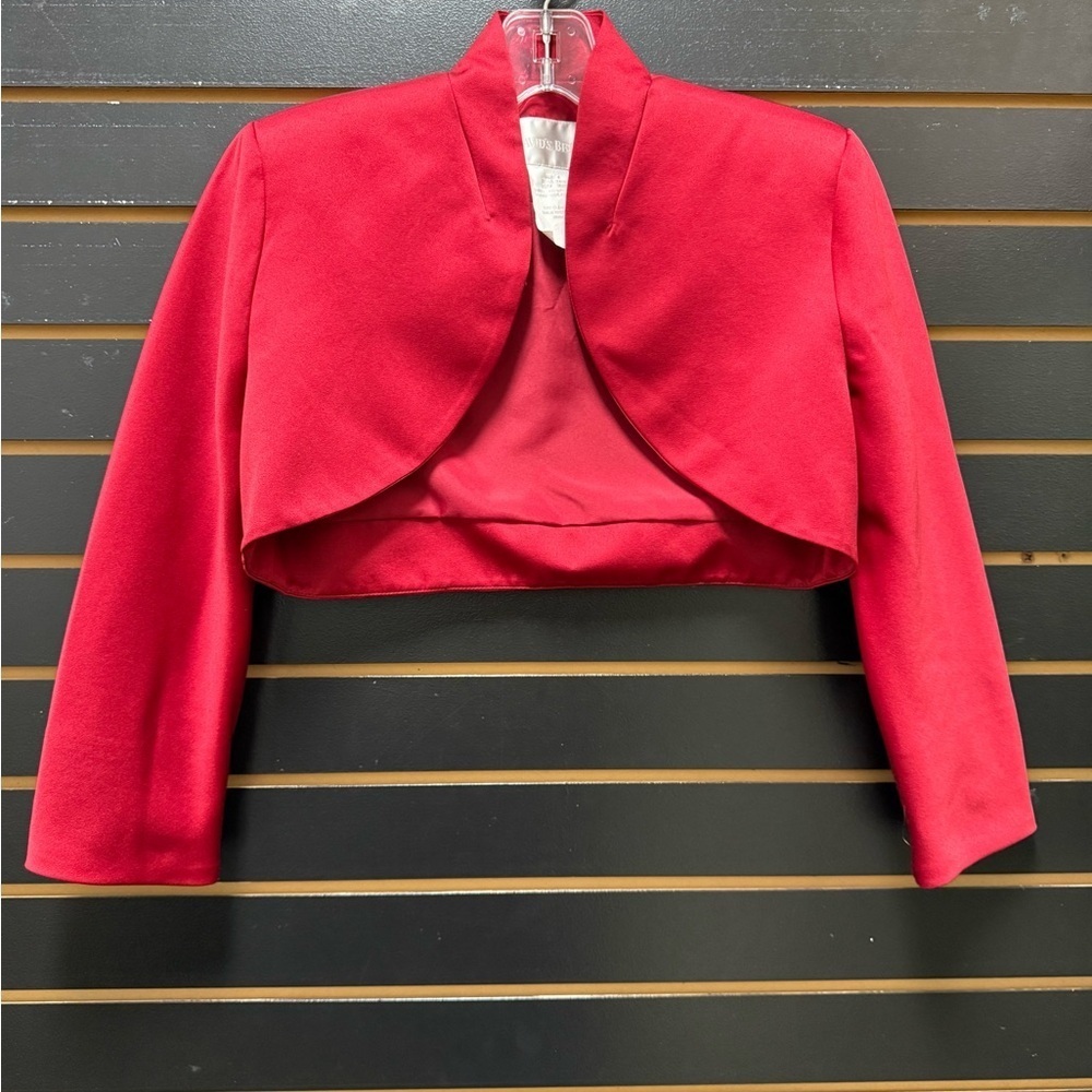 David’s Bridal Red Cropped Bolero Jacket Size 4 Formal Shrug